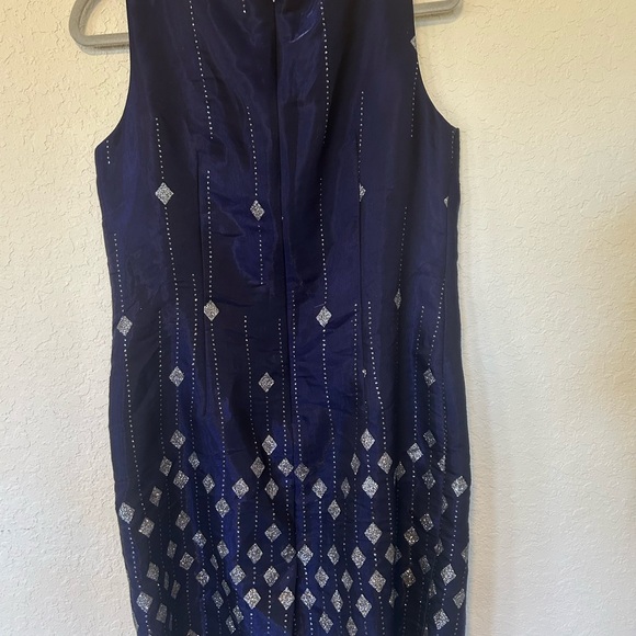 Vintage Positive Attitude Navy Blue Dress with Silver Accents, Party Cocktail - Picture 6 of 9